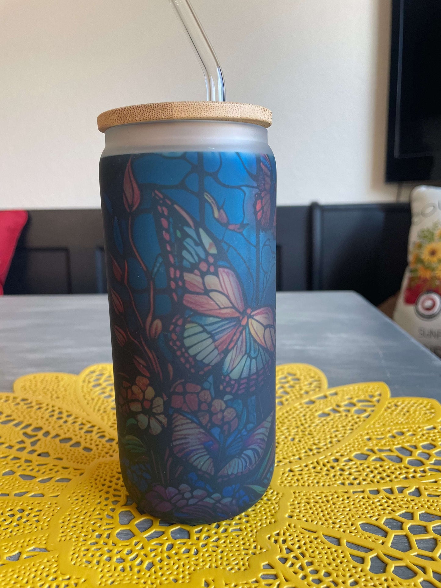 Butterfly Mania Glass Can Cup staytruedesignco