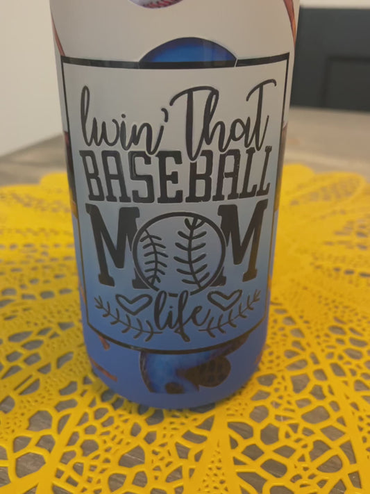 Baseball Mom (blue) Glass Can Cup