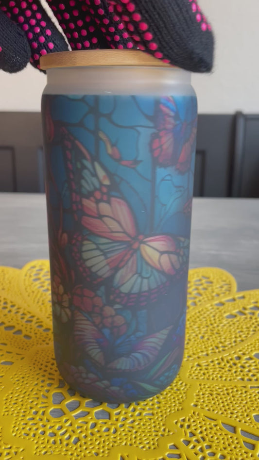 Butterfly Mania Glass Can Cup