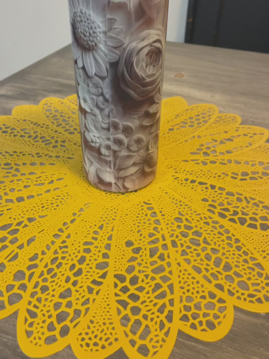 3D White Flowers Tumbler
