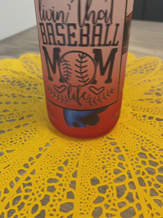 Baseball Mom (red) Glass Can Cup
